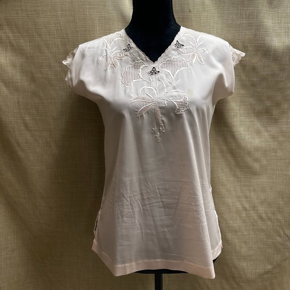 Vintage Embroidered Blush Blouse